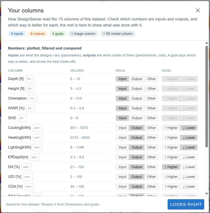 The Your columns dialog for the Windows study