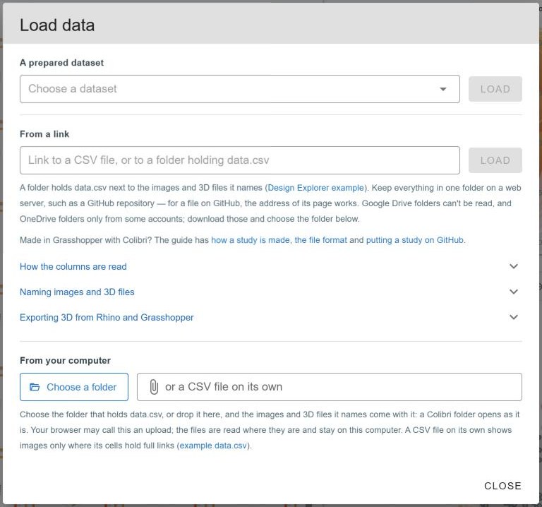 The Load data dialog